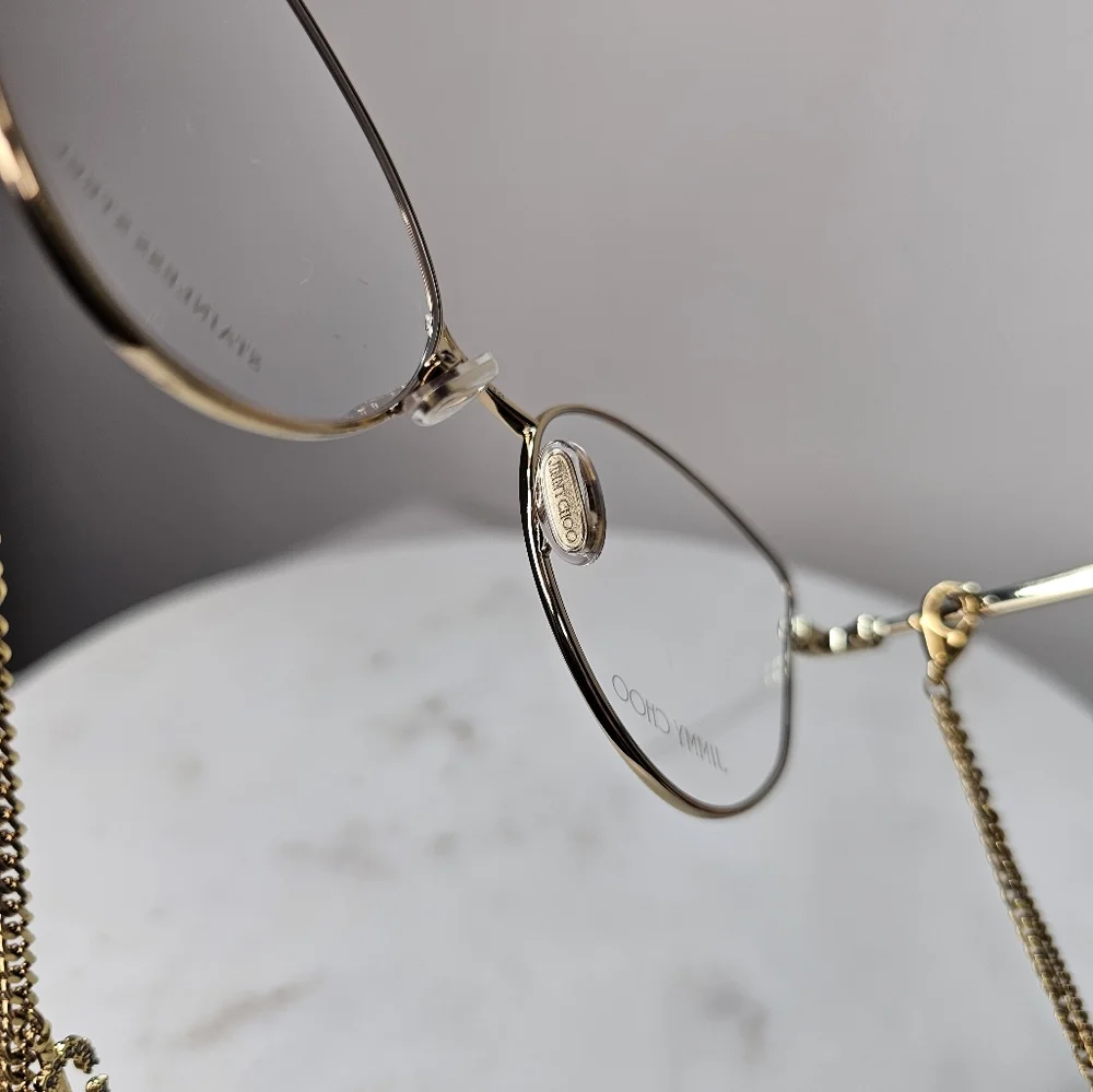 JIMMY CHOO 52 MM gold-toned‎ women's eyeglasses frames with removable chain.